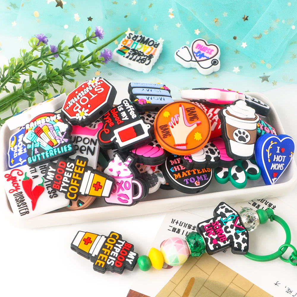 50-200Pcs New Cartoon Silicone Beads Cup Nurse Animal Shape Bead For Jewelry Making DIY KeyChain Necklace Bracelet Accessories