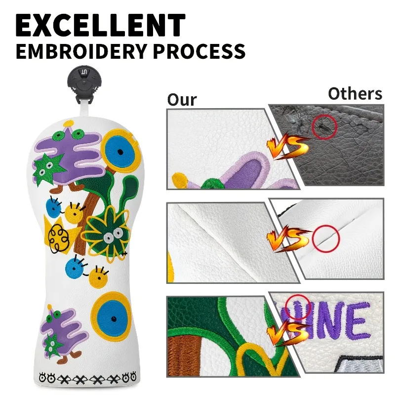 Golf Club Head Cover with Fresh White Abstract Graffiti Design | Durable Protective Equipment, PU Material, Golf Accessories image 5