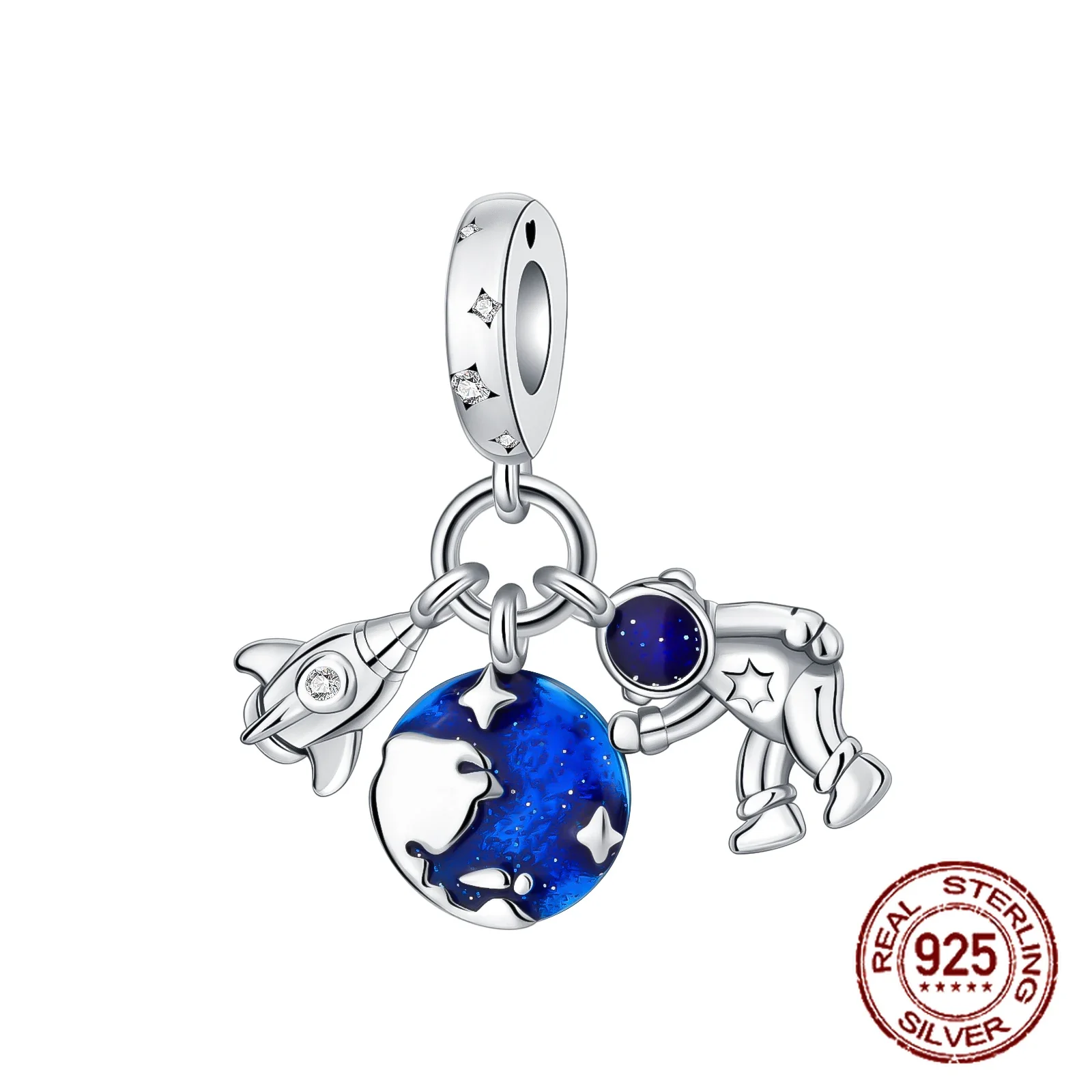 2023 New 925 Sterling Silver Blue astronaut planet Ocean Dolphin Charm Bead Fit Bracelet Women Jewelry DIY Gift