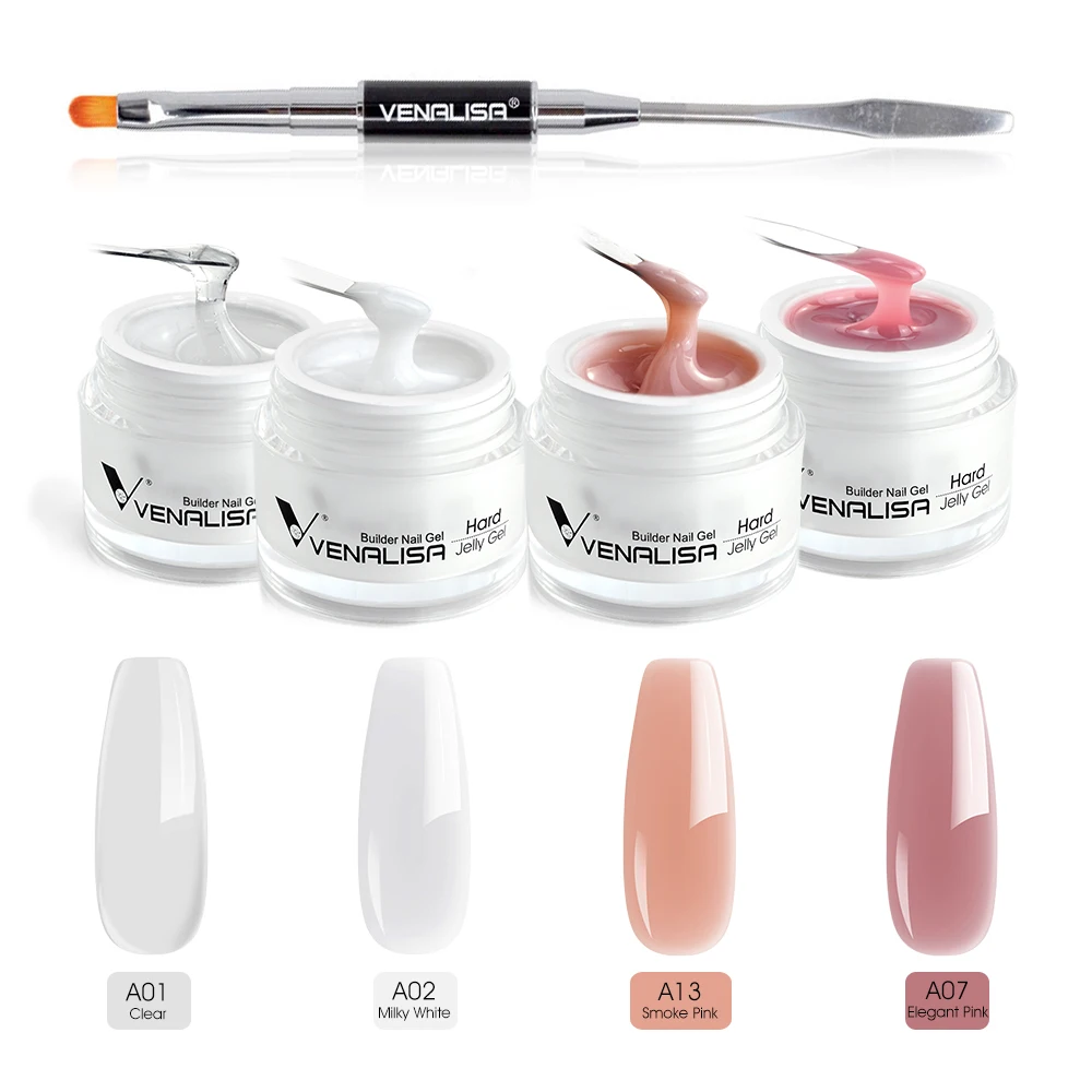 Venalisa-Kit de Gel duro para construcción de uñas, Set de 4 colores con pincel para uñas, pluma para uñas, 15ml