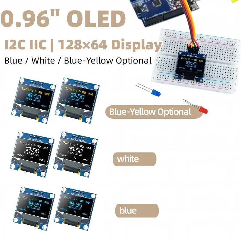 2pcs 0.96 Inch OLED Display Module I2C IIC 128x64 Pixel Self‑Luminous Screen Board For Arduino Raspberry Pi DIY Project