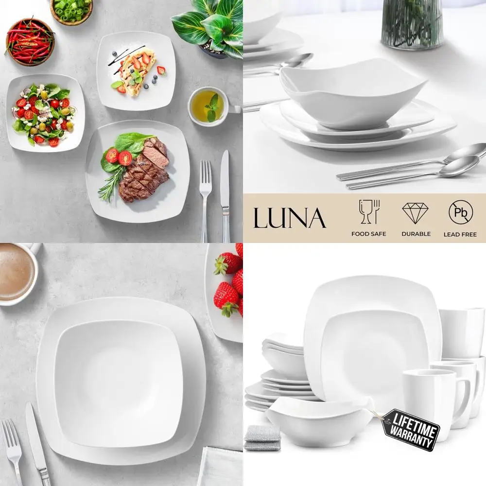 

Современный фарфоровый набор посуды из 16 предметов, квадратный дизайн на 4 человека, можно мыть в микроволновой печи и в посудомоечной машине, жемчужно-белый