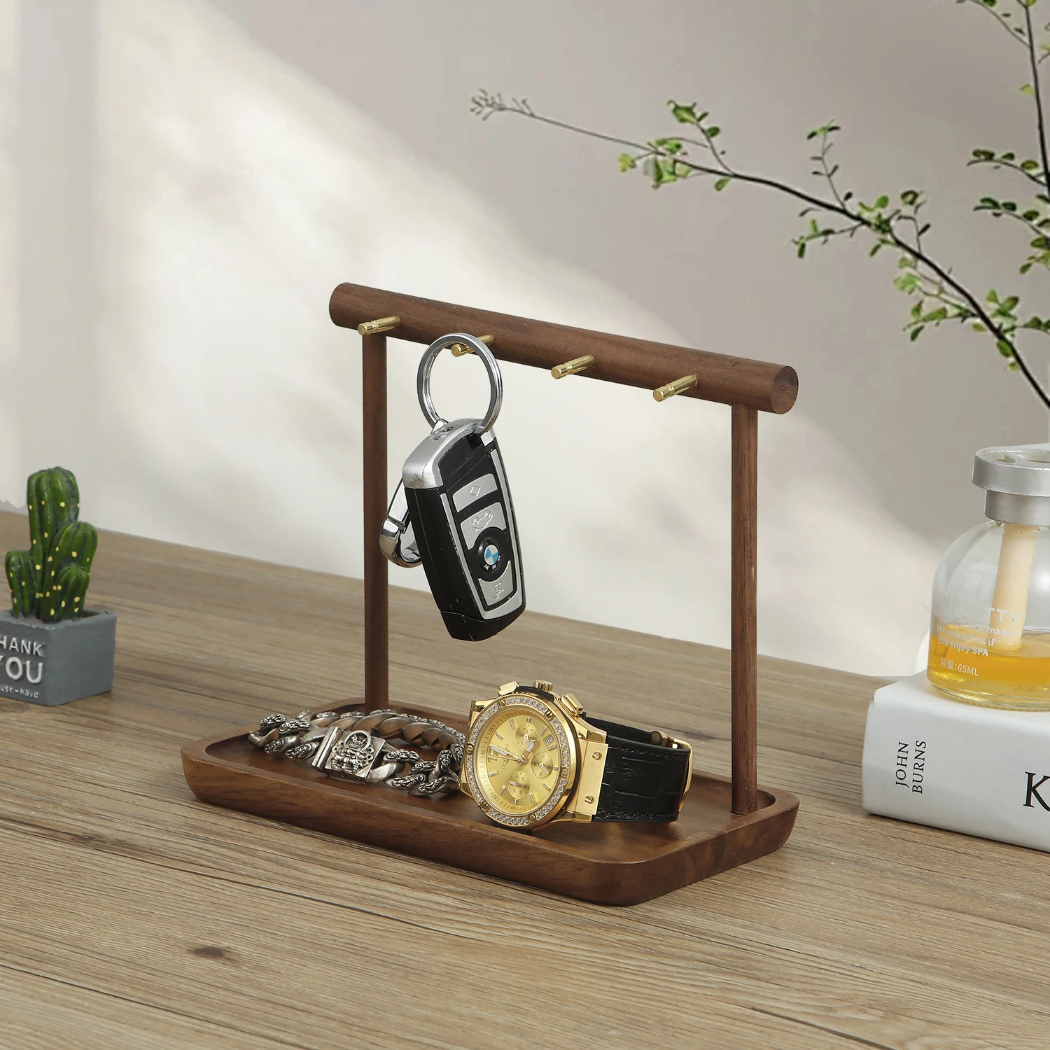 Walnut Jewelry Holder Bracelet Earrings Necklace Watch Jewelry Organizer Holder Stand with Wooden Base Modern Storage Rack