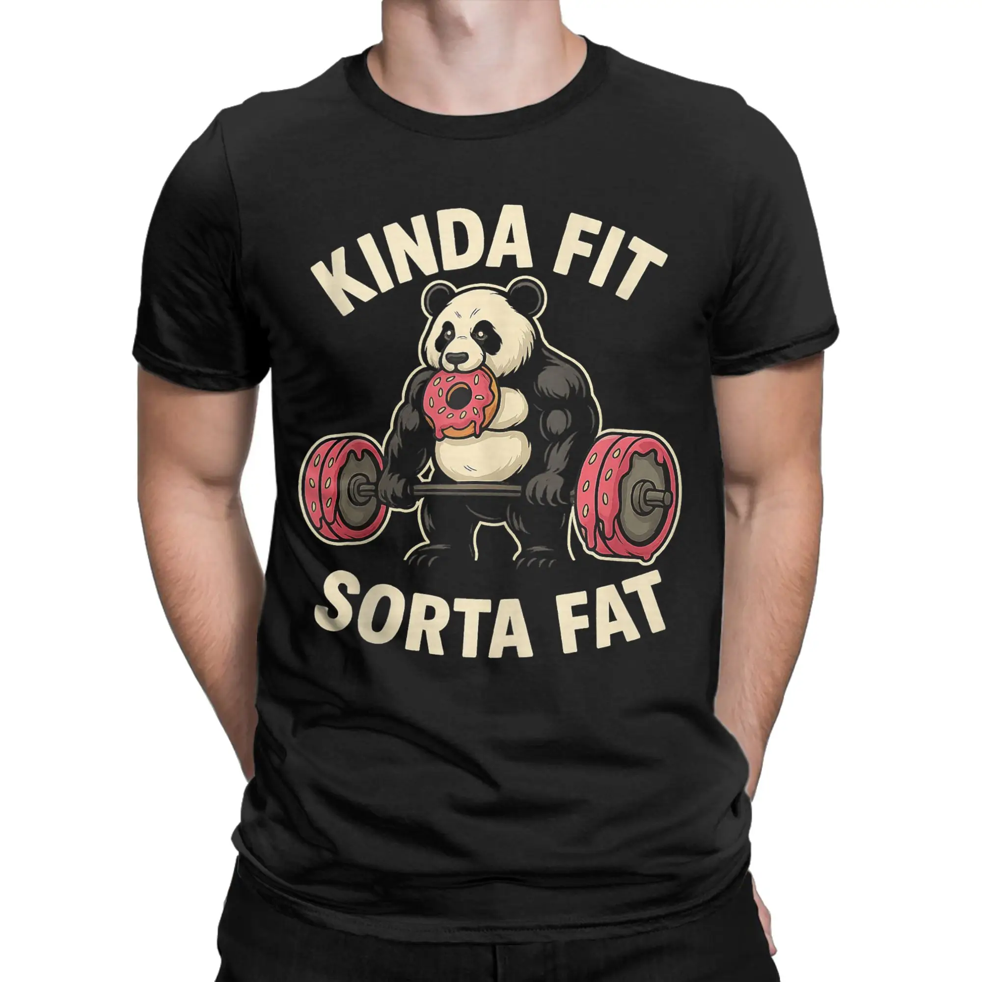 Men T-Shirts Kinda Fit Sorta Fat Fun Gym Panda Weightlifting Dunat Casual Cotton Tee Shirt Short Sleeve T Shirt Round Neck Tops