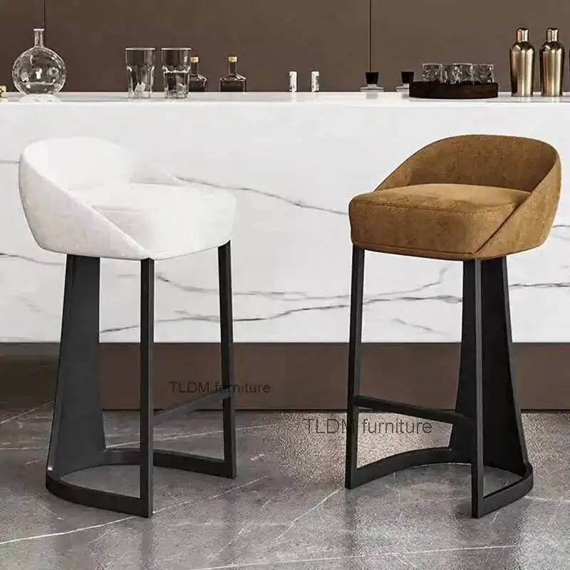 Furniture Creative Island Bar Bar Nordic Stool Backrest Upscale Comfortable Household Carbon Bar High Chairs Chairs Steel h