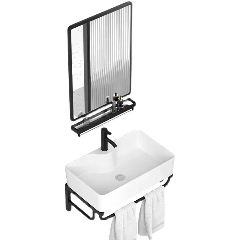 Small apartment balcony wall-mounted washbasin, stainless steel bracket basin, wall-mounted type, ceramic washbasin