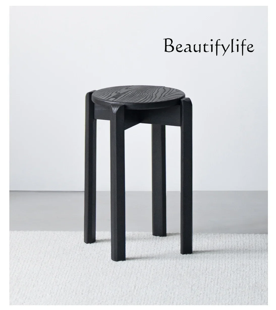 X All Solid Wood Dining Table And Stool Can Be Stacked, A Simple Small Round Stool That Does Not Take Up Space For Household