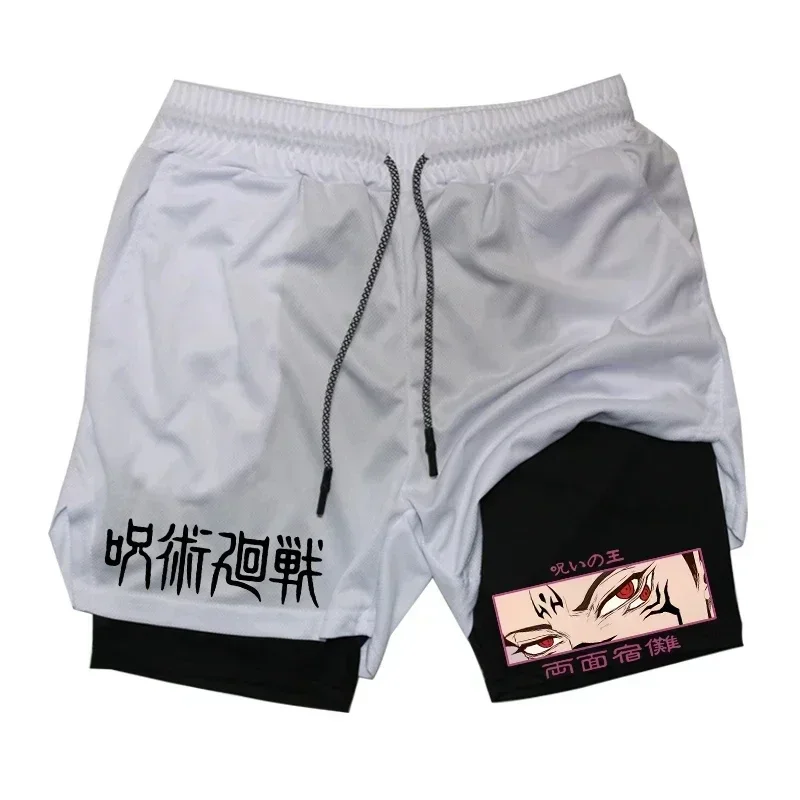 Itadori Yuji 2 in 1 Compression Shorts for Men Anime Jujutsu Kaisen Performance Shorts Basketball Sports Gym Shorts with Pockets