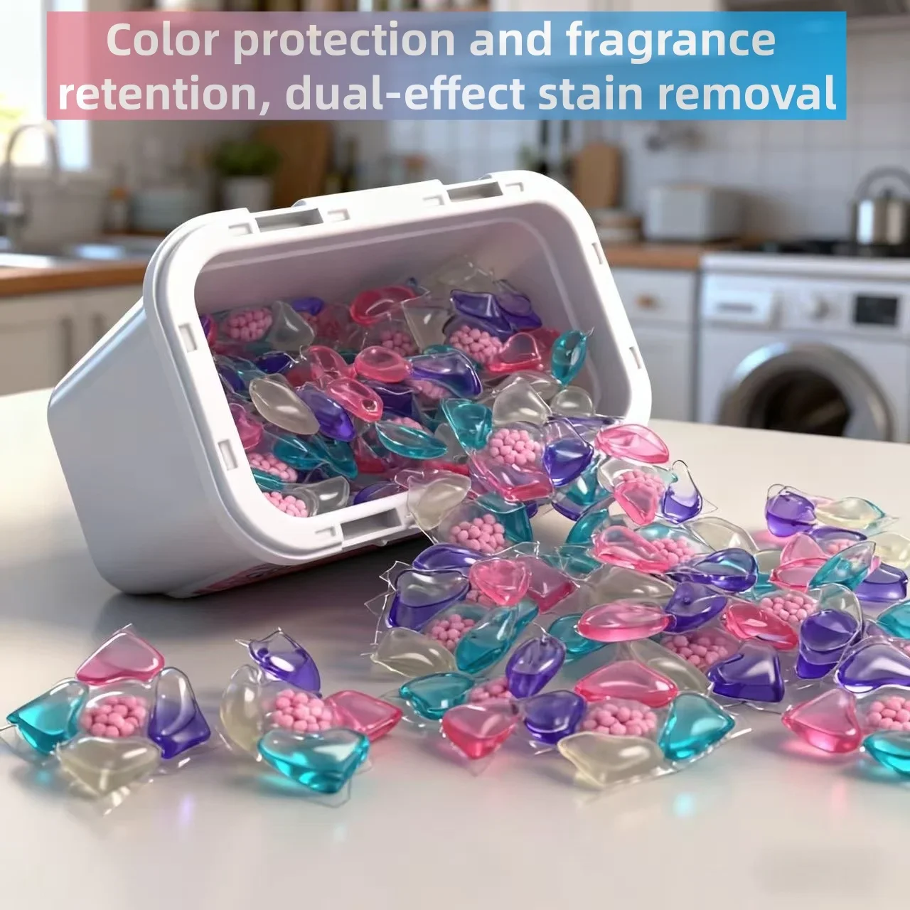 Laundry Capsules 5D Reactive Oxygen  50 Count/barrel ≈8g Each  Multi-Effect Detergent Pods for Deep Cleaning And Fabric Car