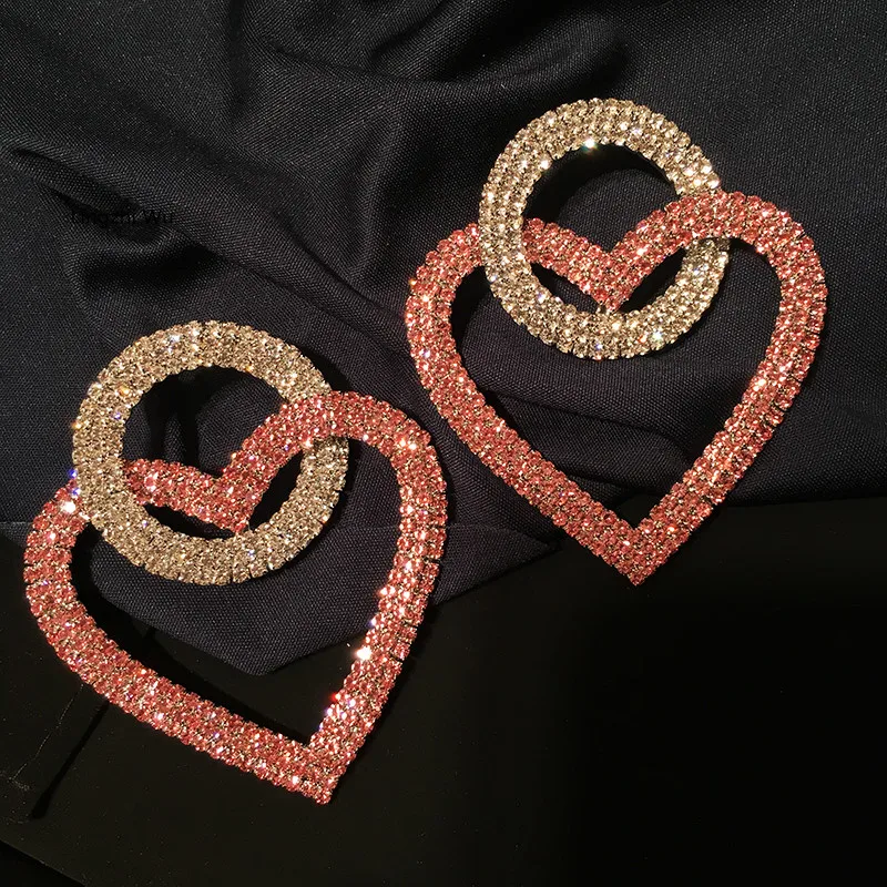 

Lingzhi Wu European Exaggeration Circle Heart Earrings Star Brand Full Of Diamonds Shining Collage Pink Drop Earrings NewArrival