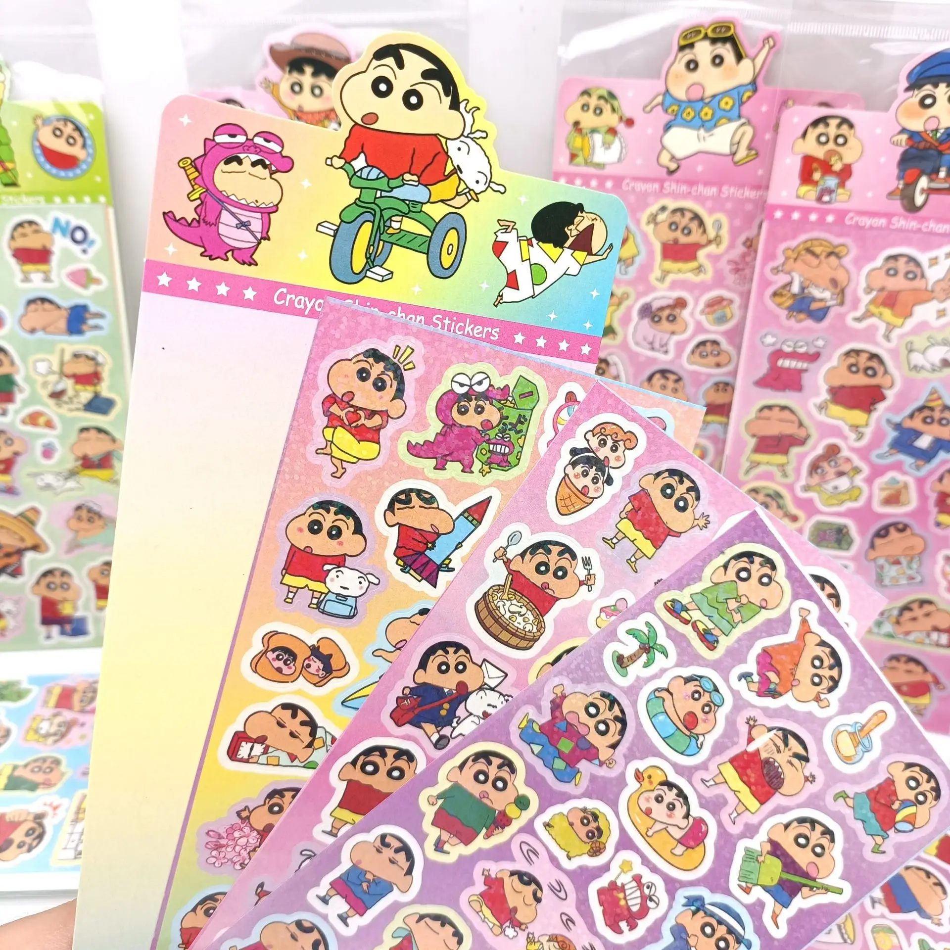 Pegatina láser Shinchan de 20/60/100 piezas, pegatina de animación de dibujos animados a prueba de agua, decoración artesanal, regalo para niños
