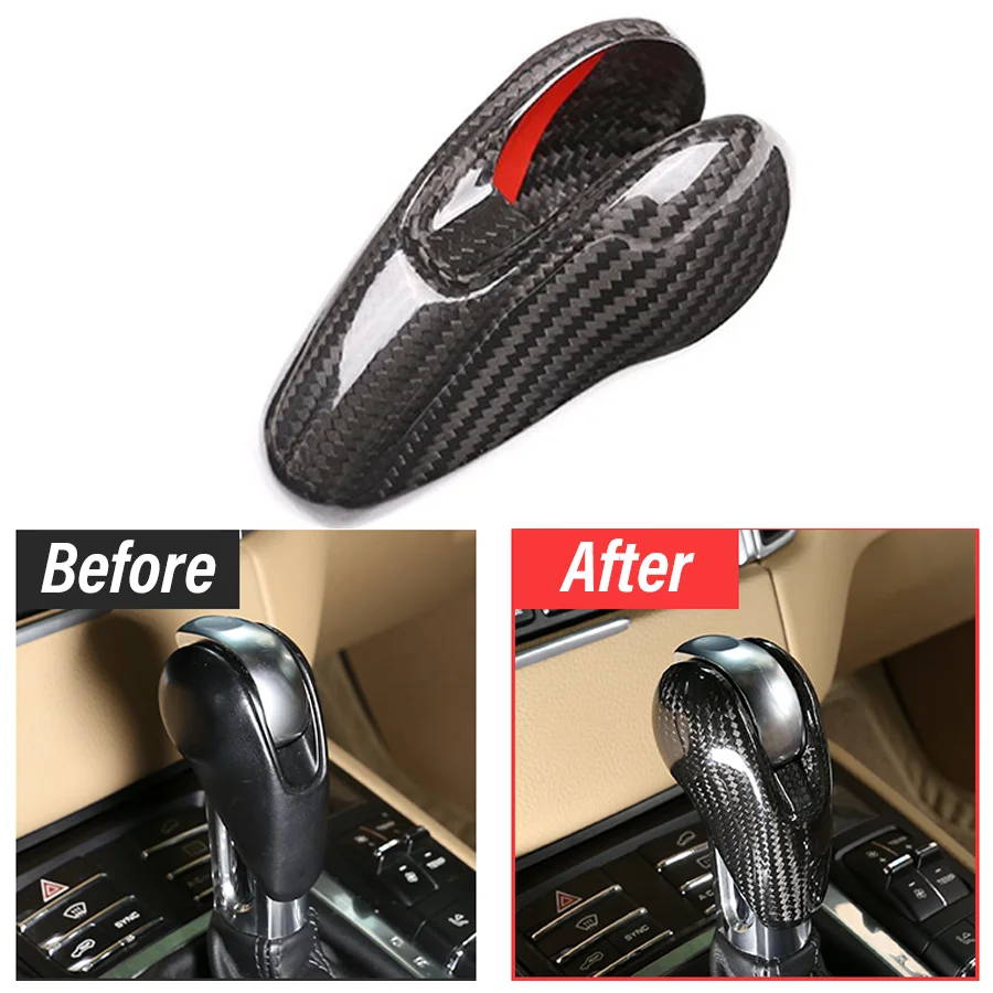 Wooeight Real Carbon Fiber Gear Shift Knob Head Cover Window Switch Trim Console CD Vent Sticker For Porsche 718 2016-2018 2019