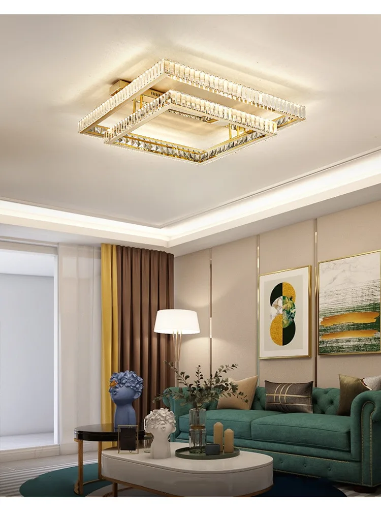 Living Room Crystal LED Ceiling Lamp Steel Smart Dimmable