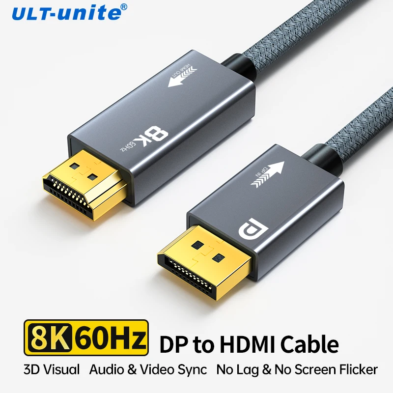 Cable de Audio y vídeo DP a HDMI 1,4 compatible, 8K60Hz, HDR dinámico, 4K144Hz, eARC Displayport a HDMI para HDTV, PC HUB Monitor