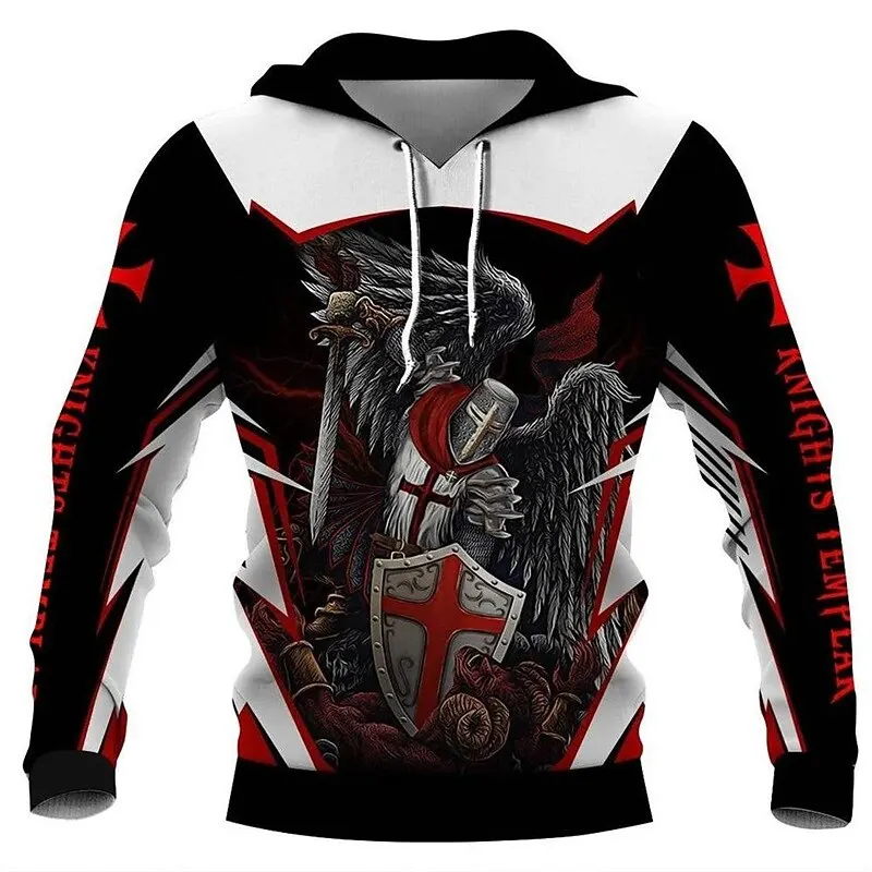 

Men's Knight Templar Graphic Hoodie 3D Vintage Print Long Sleeve Hooded Clothes Loose Comfortable Casual Creative Design Clothes