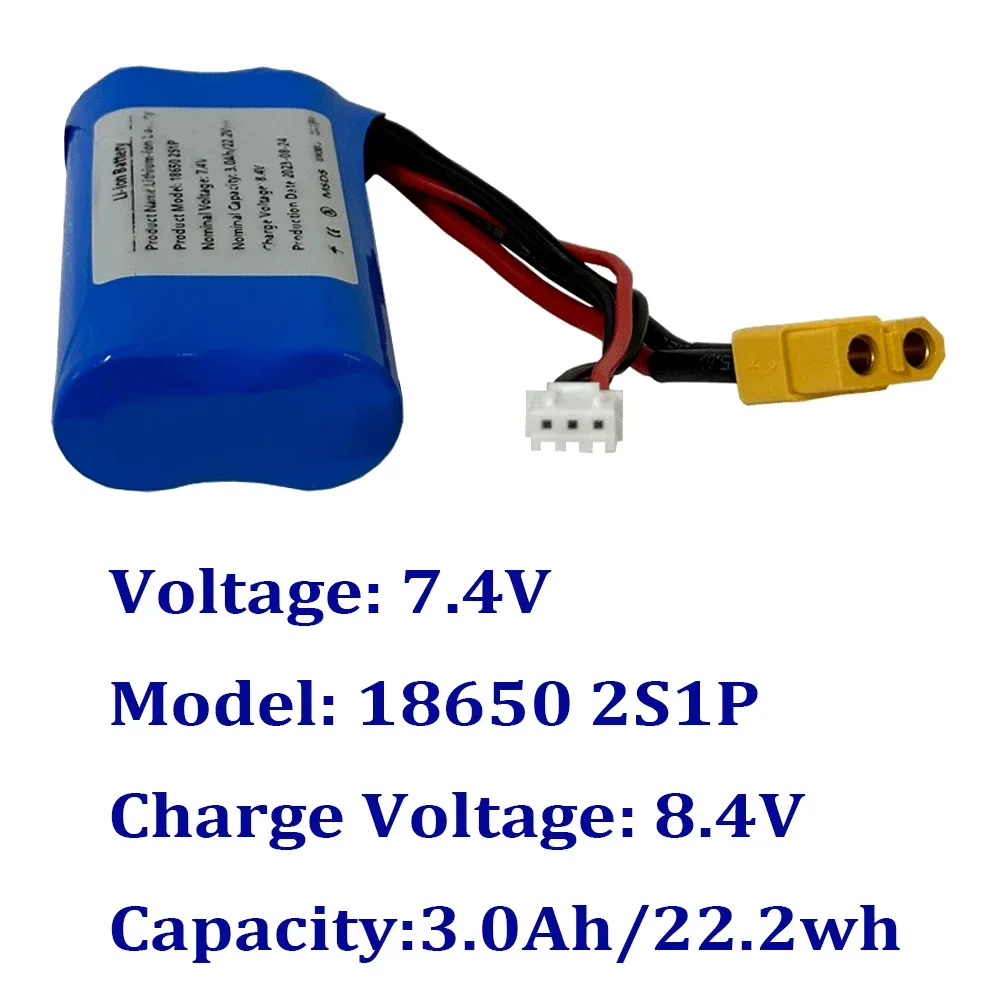 7.4V 3000mah Rechargeable Li-ion Battery Pack 18650 2S1P,For Camera Electric Toy LED Lighting Backup Power Built-in BMS