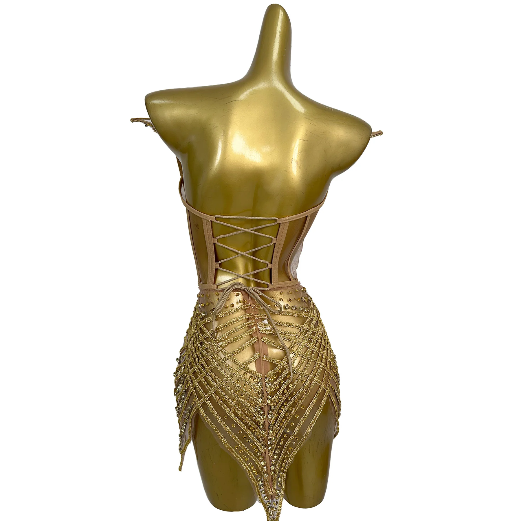 

Золотой корсет со стразами и открытыми плечами, топ, юбки-карандаш, праздничные комплекты одежды, женское мини-платье для ночного клуба, выпускного вечера, вечернее платье