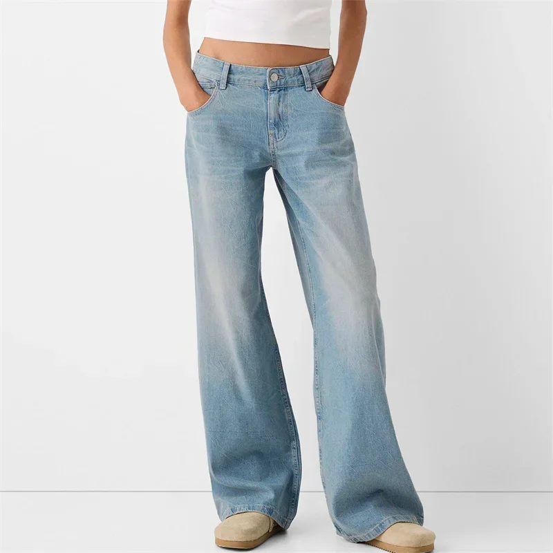 Осень 2024, женские модные мешковатые длинные джинсы, свободные повседневные джинсовые брюки с низкой талией, весенне-осенние повседневные брюки, низ, уличная одежда