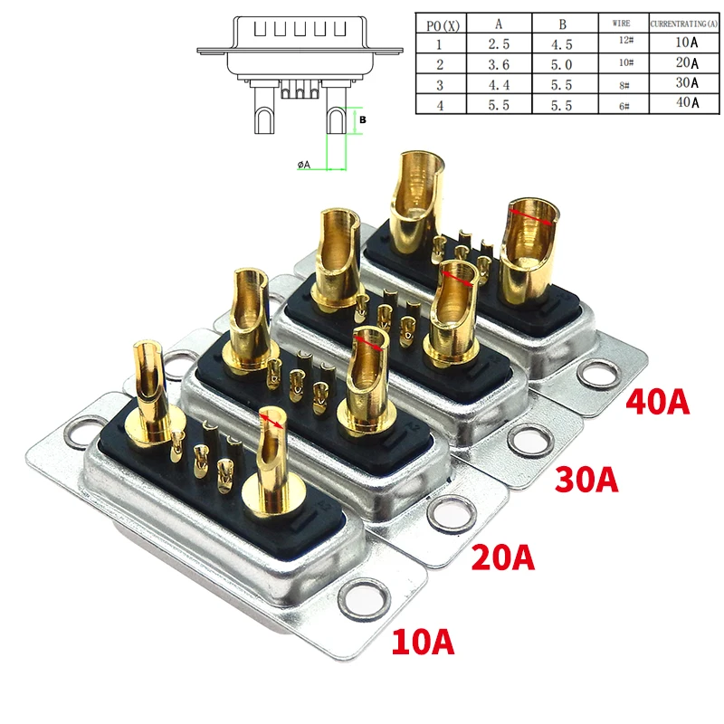 1PCS 7W2 10A 20A 30A 40A Male Plug Female Socket Gold plated Solid Needles Power Connector 5+2 Core DB7 High-current Adapters