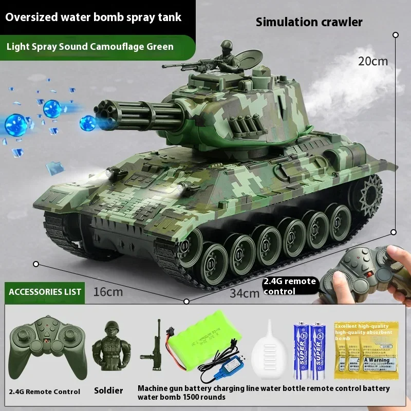 Tanque con Control remoto con seguimiento transfronterizo, simulación de luz de batalla, rociador de agua de disparo, rueda colgante, regalo para niño, regalo de Año Nuevo