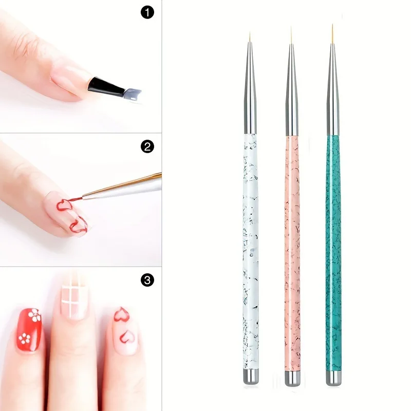 3PCS Nail Liner Drawing Painting set of super fine professional Flower Line Stripes Pen Nail Art Brush with Cover Nail Brushes