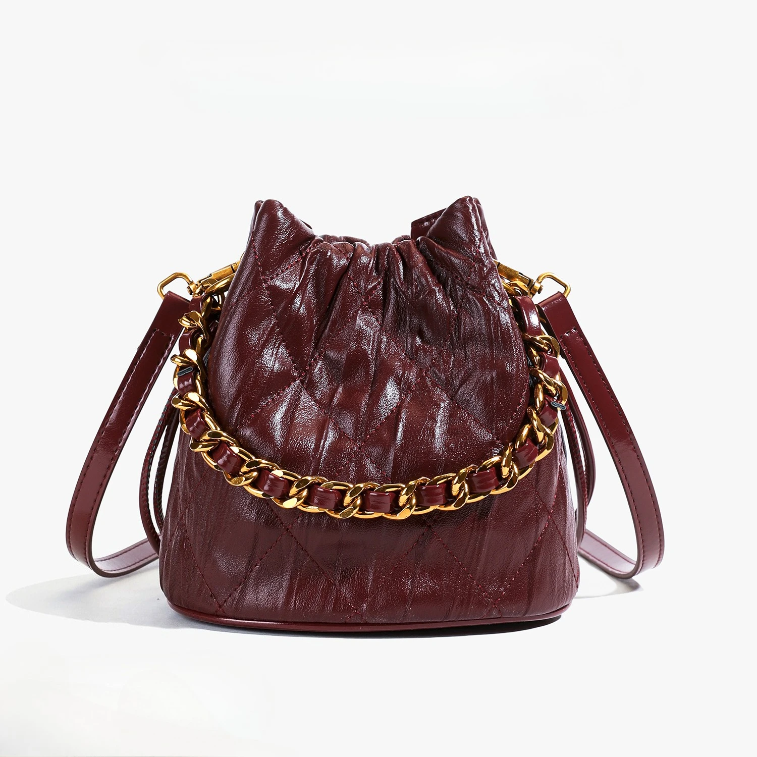 

Fashion Pleated Chain Bucket Bag Women's 2025 New High-end Sense Foreign Shoulder Bag Versatile Niche Messenger Bag