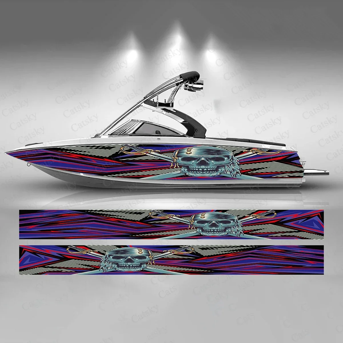 Pirate Skull Colorful Boat Sticker Fashion Custom Fish Boat-Sticker Vinyl Waterproof Boat Wrap Graphic Boat Wrap Decal