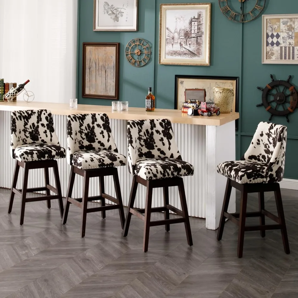 Counter Height Bar Stools Set, Velvet Swivel Kitchen Stool Chairs with Back Mid Century, Bar Stools