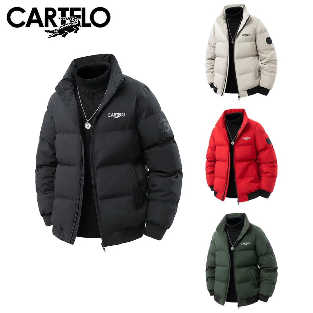 

CARTELO's new thickened cotton jacket for men, casual stand-up collar, large, fashionable solid color winter comfort cotton coat