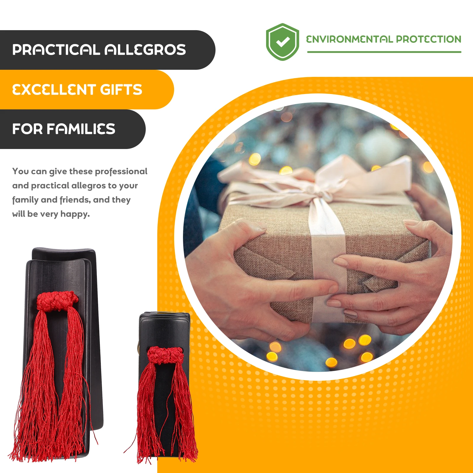 

Bamboo Allegros Durable H Percussion Traditional Kuaiban H held Clapper Castanets Music Black Storage Bag