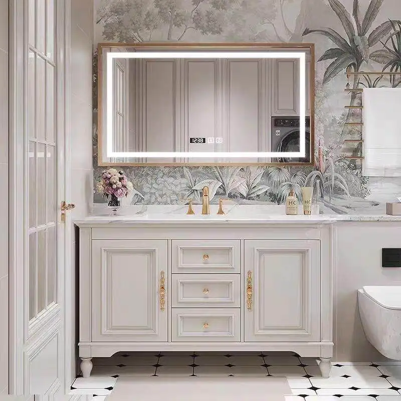 

Американские цельные деревянные комбинированные шкафы для ванной комнаты с гранитной столешницей, красивая мебель для дома, модель ZY40YSG