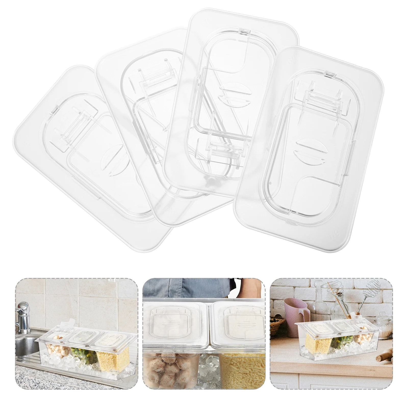 

4pcs Clear Condiment Box Lids Universal Food Storage Pan Covers Leak-Proof Jam Container Replacement Kitchen Restaurant Reusable