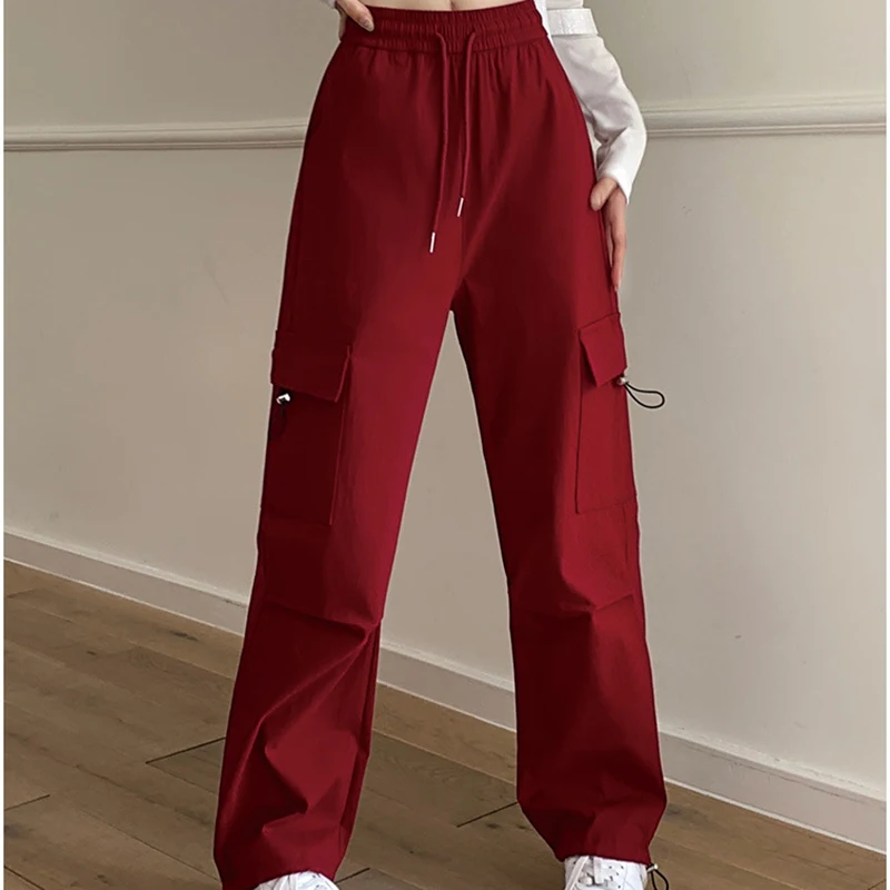 Gidyq Y2K Women Cargo Pants American Streetwear High Waist Trousers Ladies Retro Casual Harajuku Big Pockets Wide Leg Pants