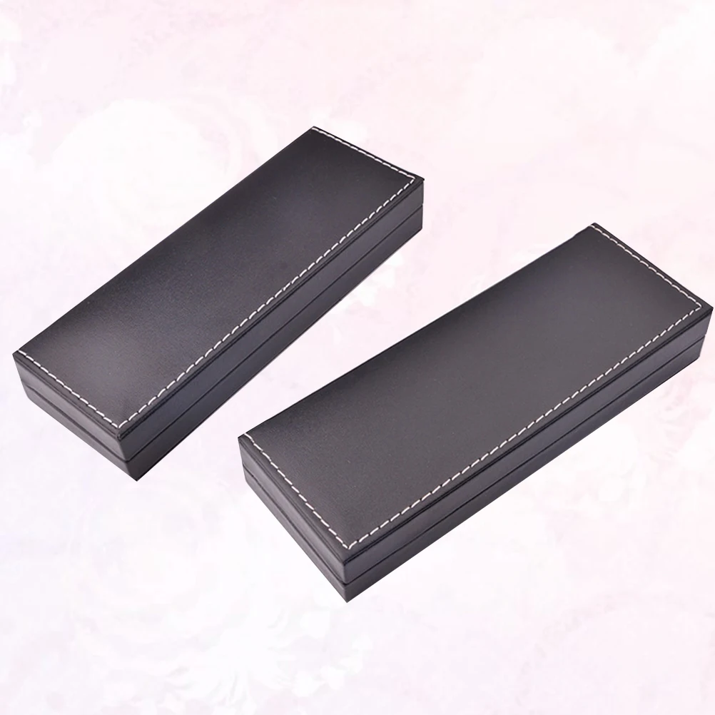 

2pcs Pu Pen Box Fashionable Portable Waterproof Stationery Container Gift Case For Black