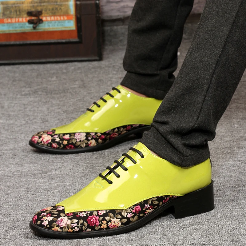 2023 British style Green Men\'s Casual Leather Shoes Fashion Print Formal Oxford Shoes For Men Designer High Heel Dress Shoes Men