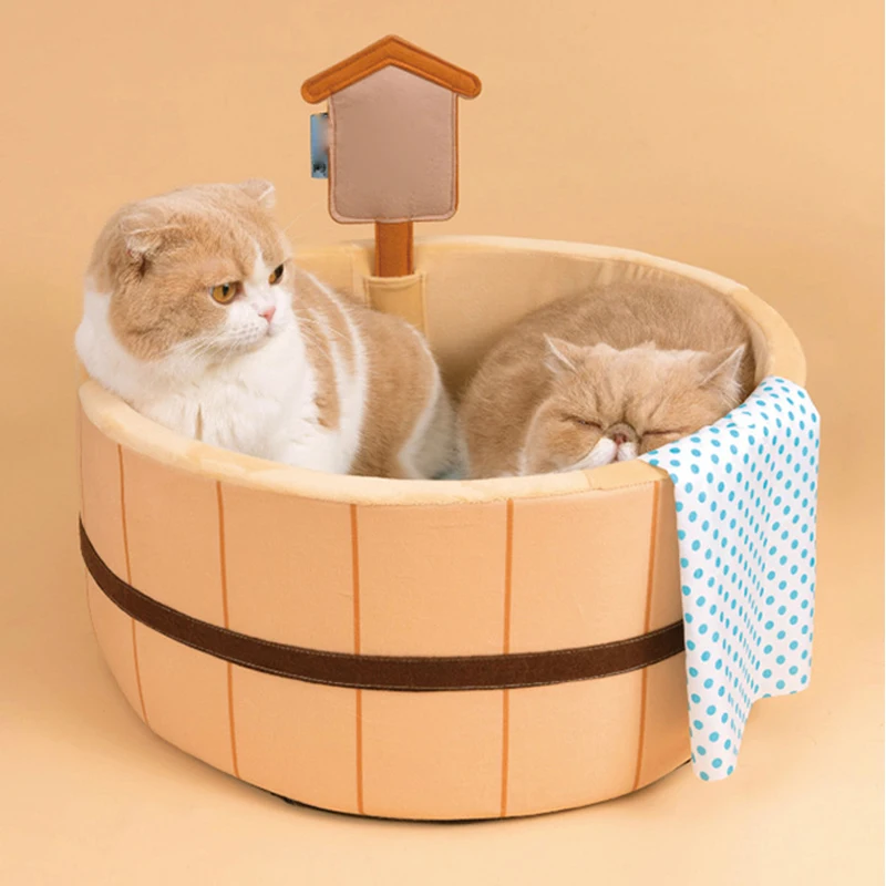 Japanese Style New Cat Bed Comfy Bathtub Pool for Dogs Detachable Puppy Basket Basin Safe Kitten Nest Pad Plush Sleeping Shiba