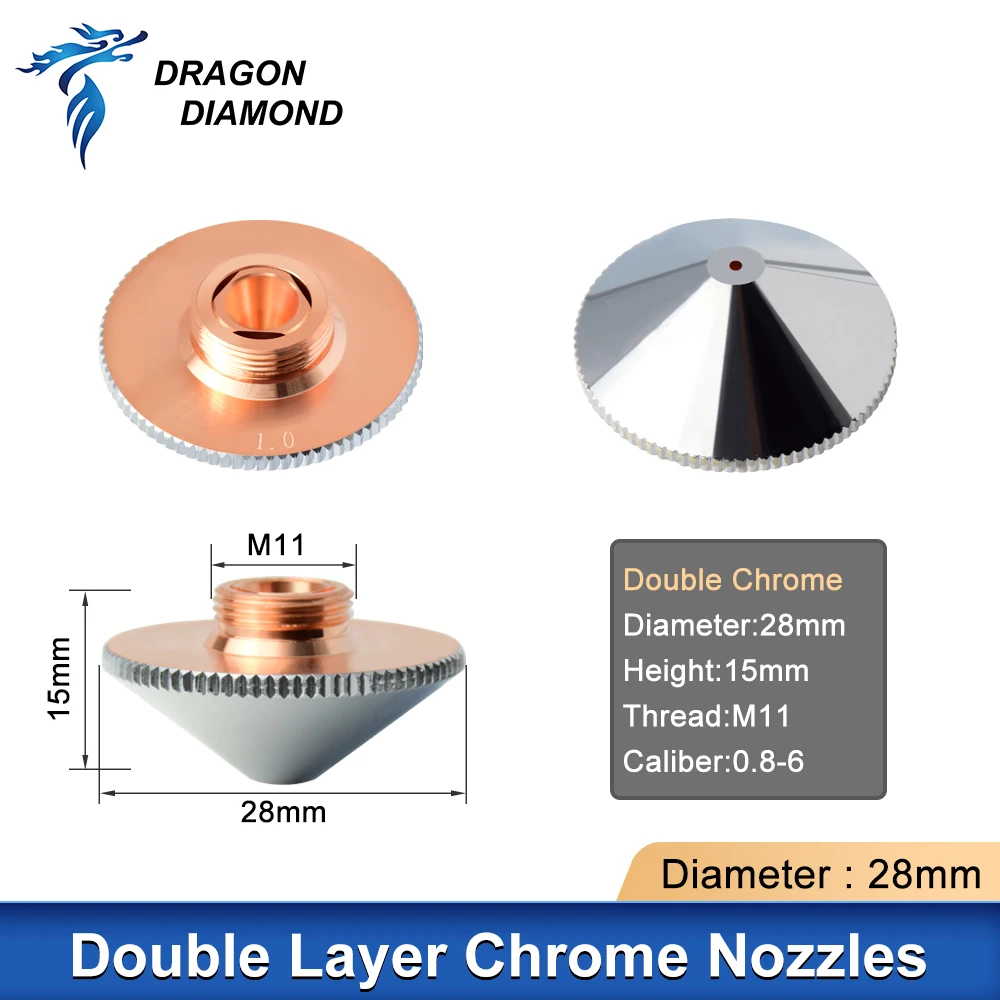 10PCS Lasermondstuk Enkel Dubbel Verchroomd Lagen D28 D32 Kaliber 1.0-5.0mm voor Raytools Precitec WSX CNC Fiber Snijkop