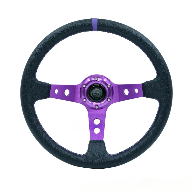 For Universal 14 Inch 350MM Racing Steering Wheel PVC Lychee Grain Competitive Steering Wheel With Steering Wheel Horn Shell
