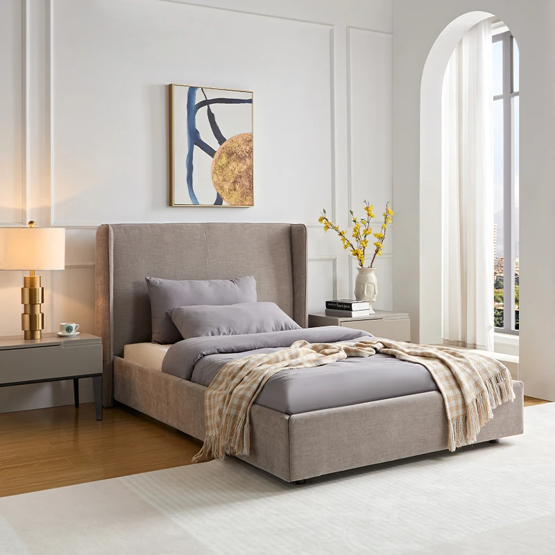 

Modern minimalist master bedroom double , Italian light luxury floor fabric children's bed