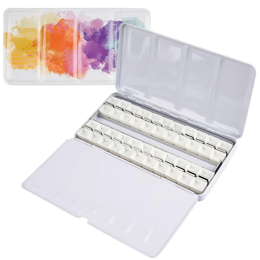 

Цветная металлическая палитра для акварели с крышкой, раскладная, большая жестяная коробка с 52 пустыми полупанелями для рисования и скетчинга