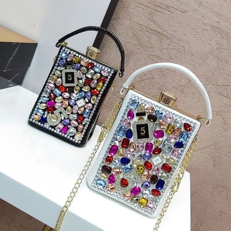 Designer Brand Leather Vintage 가방 Clip Handbag Rhinestone Shoulder Crossbody Box Bags for Women sac a mains femme Hot Selling