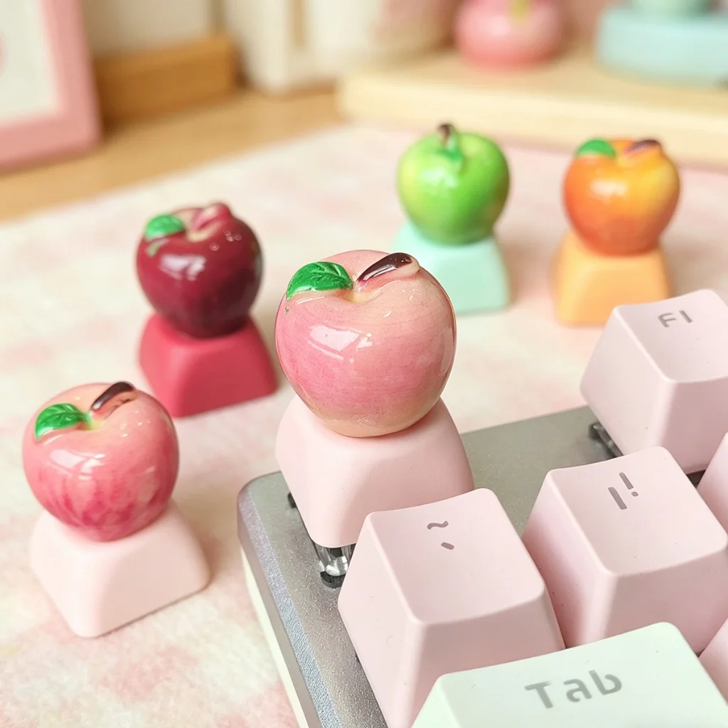 Kawaii 3D Apple Fruit Keycaps artesanais brilhantes imitação Apple Artisan Keycaps decorativos personalizados para teclado mecânico