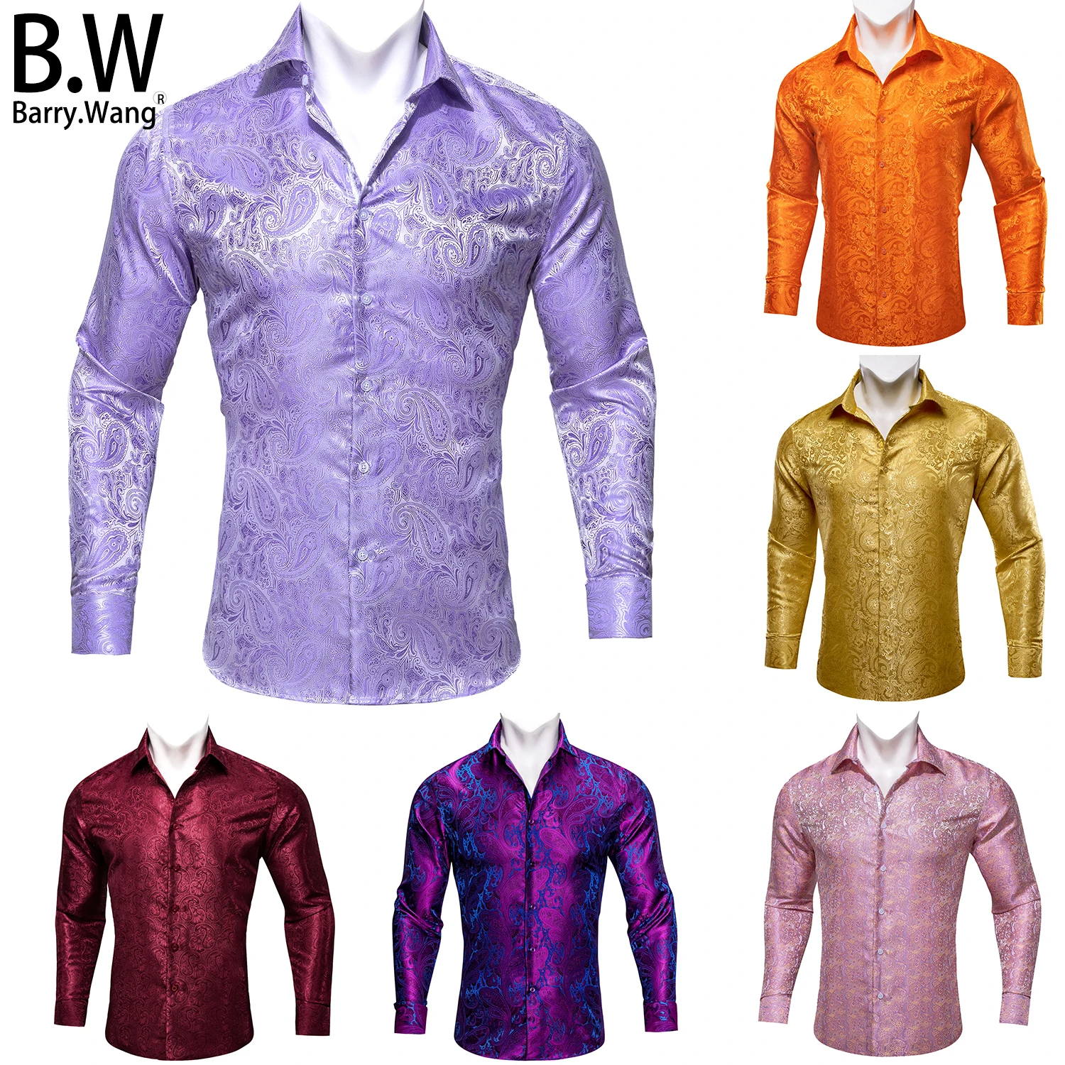 

Stylish Silk Mens Shirts Jacquard Paisley Long Sleeves Formal Casual 26 Colours Male Blouses Wedding Business Prom Barry.Wang