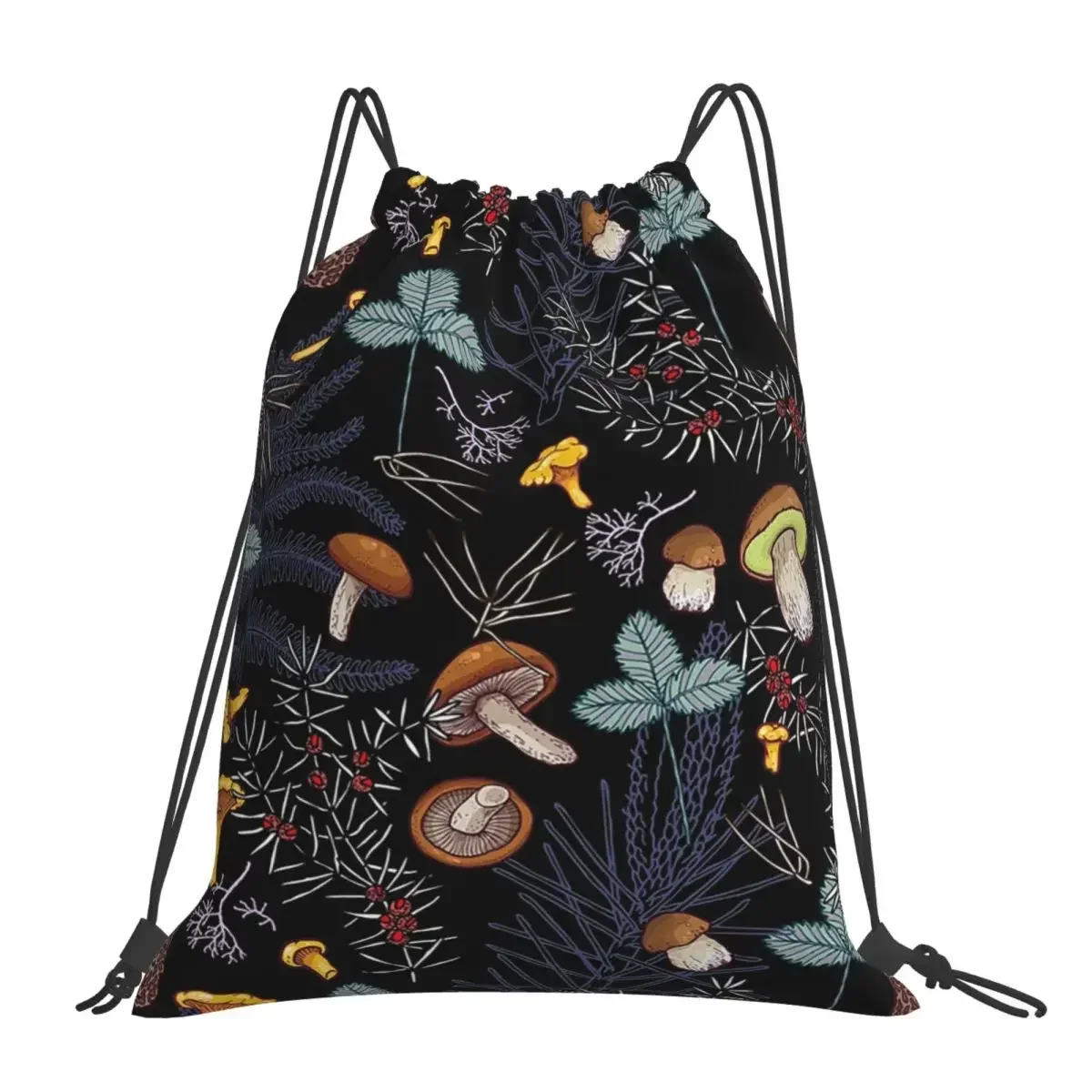 Dark Wild Forest Mushrooms Backpacks Portable Drawstring Bags Drawstring Bundle Pocket Sports Bag BookBag For Man Woman Students