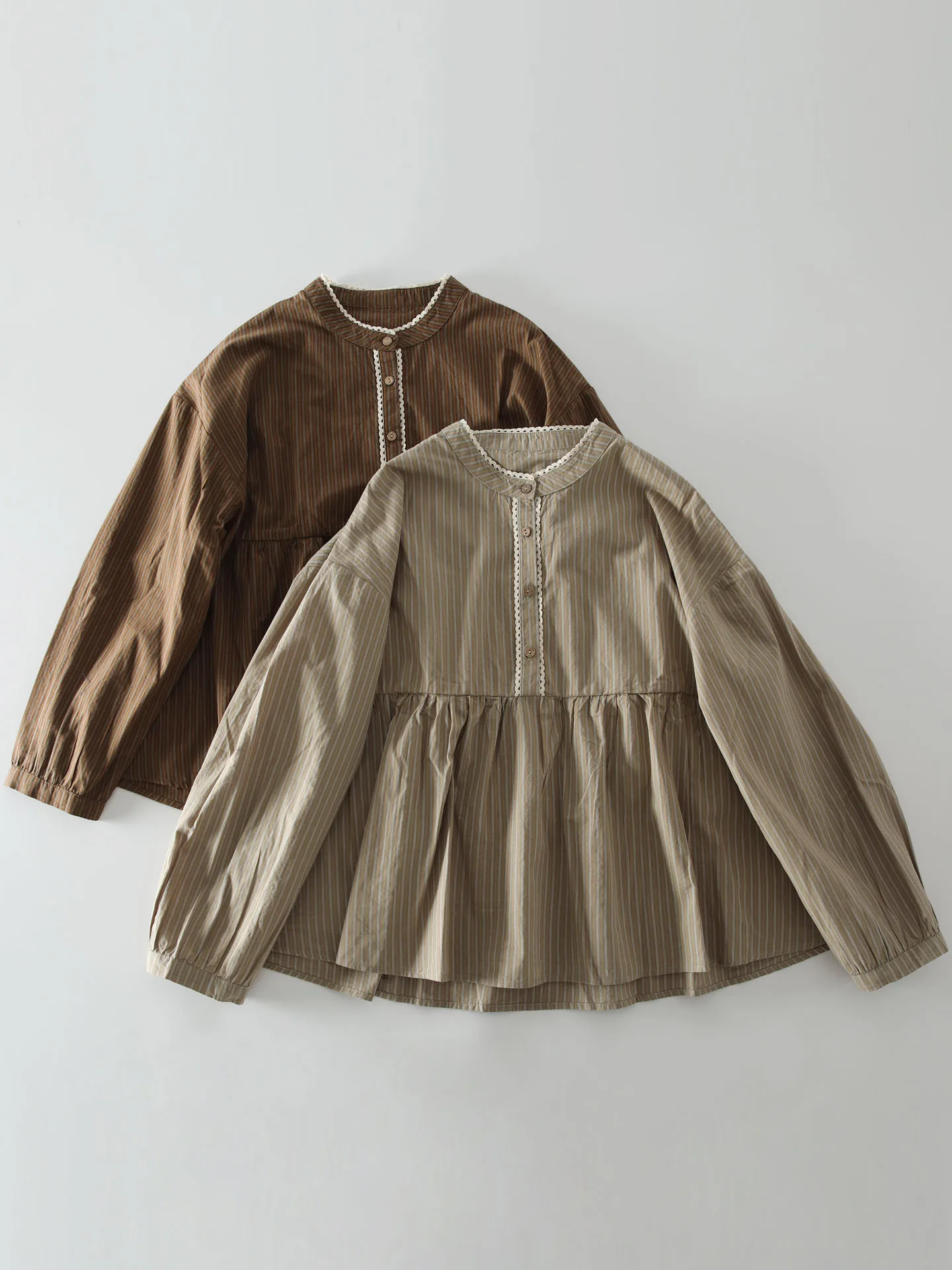 

Spring New Sweet Forest System Ruffle Collar Striped Long Sve Women's irt Loose Fit Versatile Slimming Age-Defng Blouse