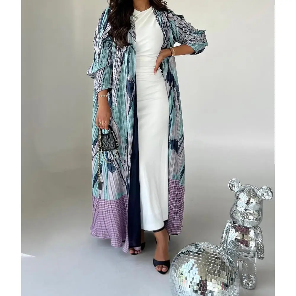 

Ближневосточная Абая с цветочным принтом, мусульманская женская Абая с длинным рукавом и открытой передней частью, абайи, исламские кафтаны, макси-платья, джилбаб, двухслойные