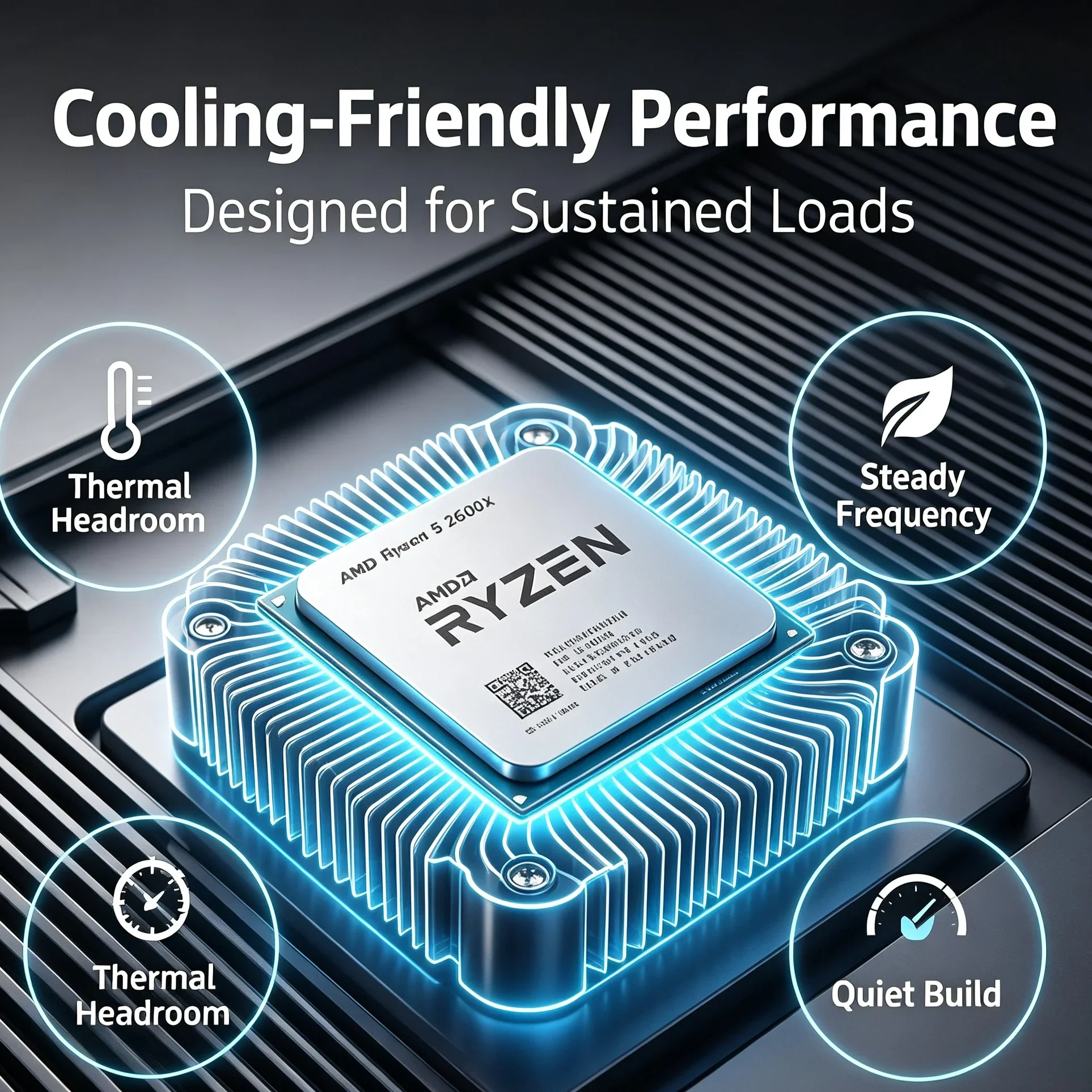 Processeur de bureau AMD R5 2600X 6 cœurs 12 threads Socket AM4 95W Tray (démonté)