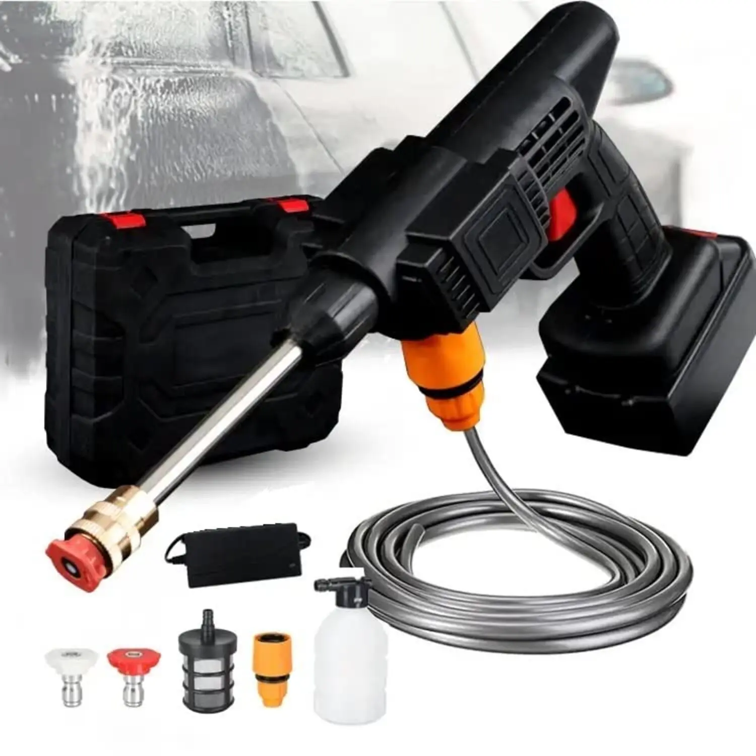 High Pressure Car Wash Water Spay Gun 200W 50Bar Portable Washer Rechargeable Mini Washing with Storage Box Cars Washing Machine