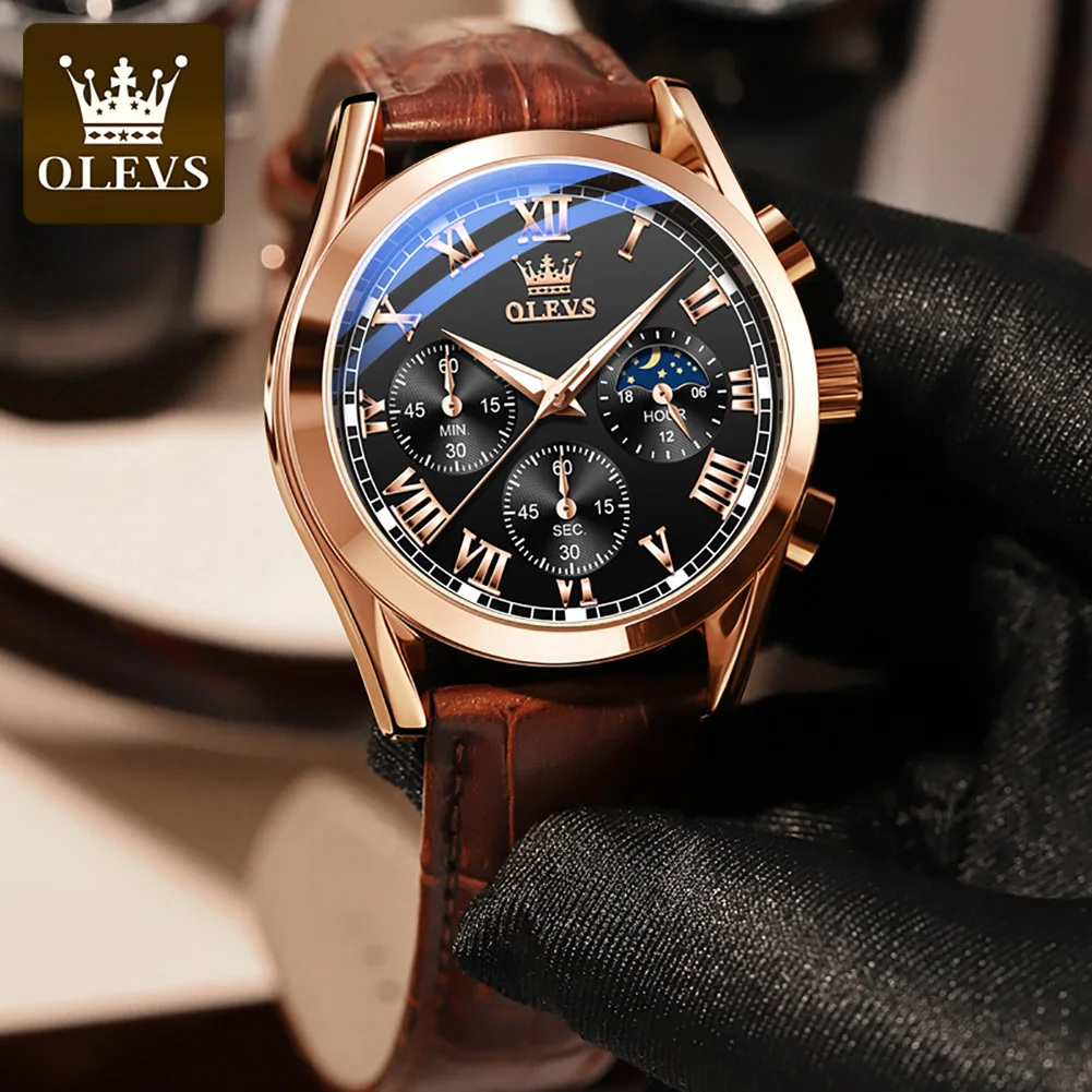 OLEVS 2871 Man Watch Chronograph Waterproof Moon Phase Multifunction Men\'s Wristwatch Luxury Brand Original Quartz Watch for Men