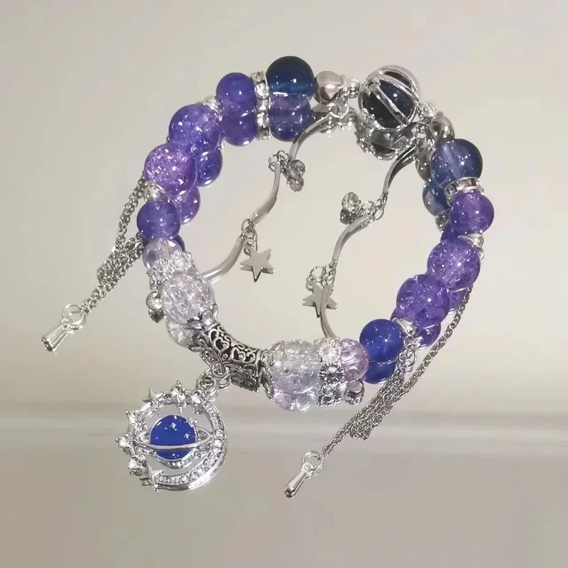 Korean Pink Crystal Flowers Butterfly Pendant Beaded Bracelet For Women Sweet Beads Chain Bracelets Girlfriend Jewelry Gifts